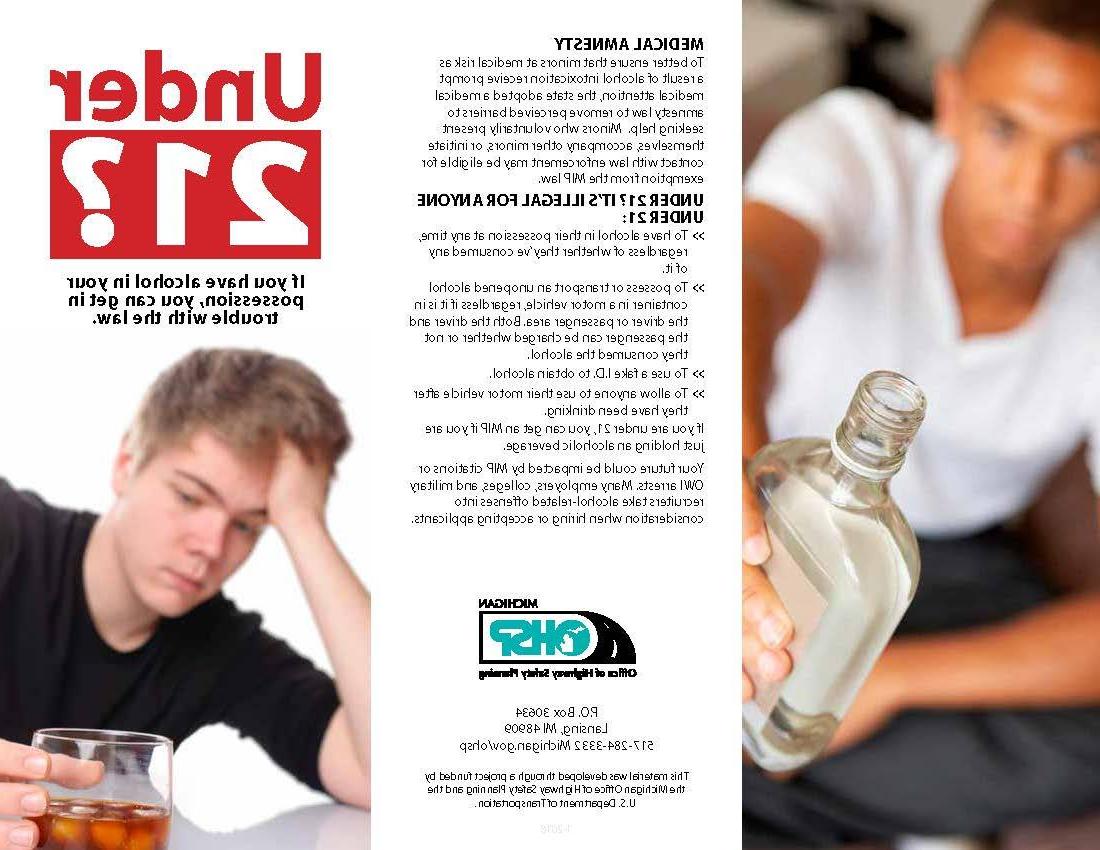 Photo of Michigan Office of Highway Safety Planning brochure on minor in possession of alcohol